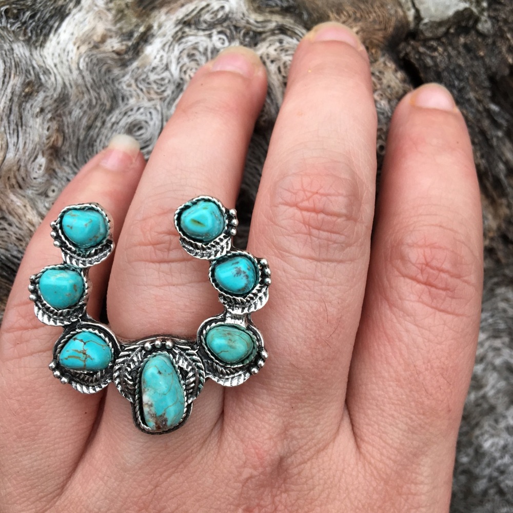 LAST ONE!! Squash Blossom Natural Stone Ring - Picture 2 of 7